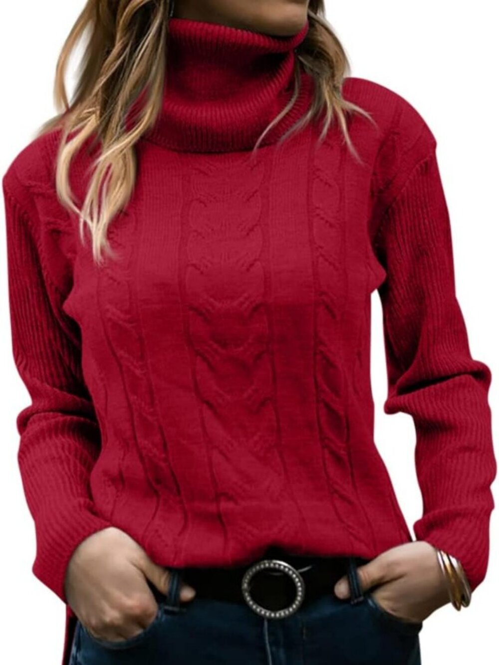 Langwyqu Womens' Turtleneck Long Sleeve Cable Knit Sweaters